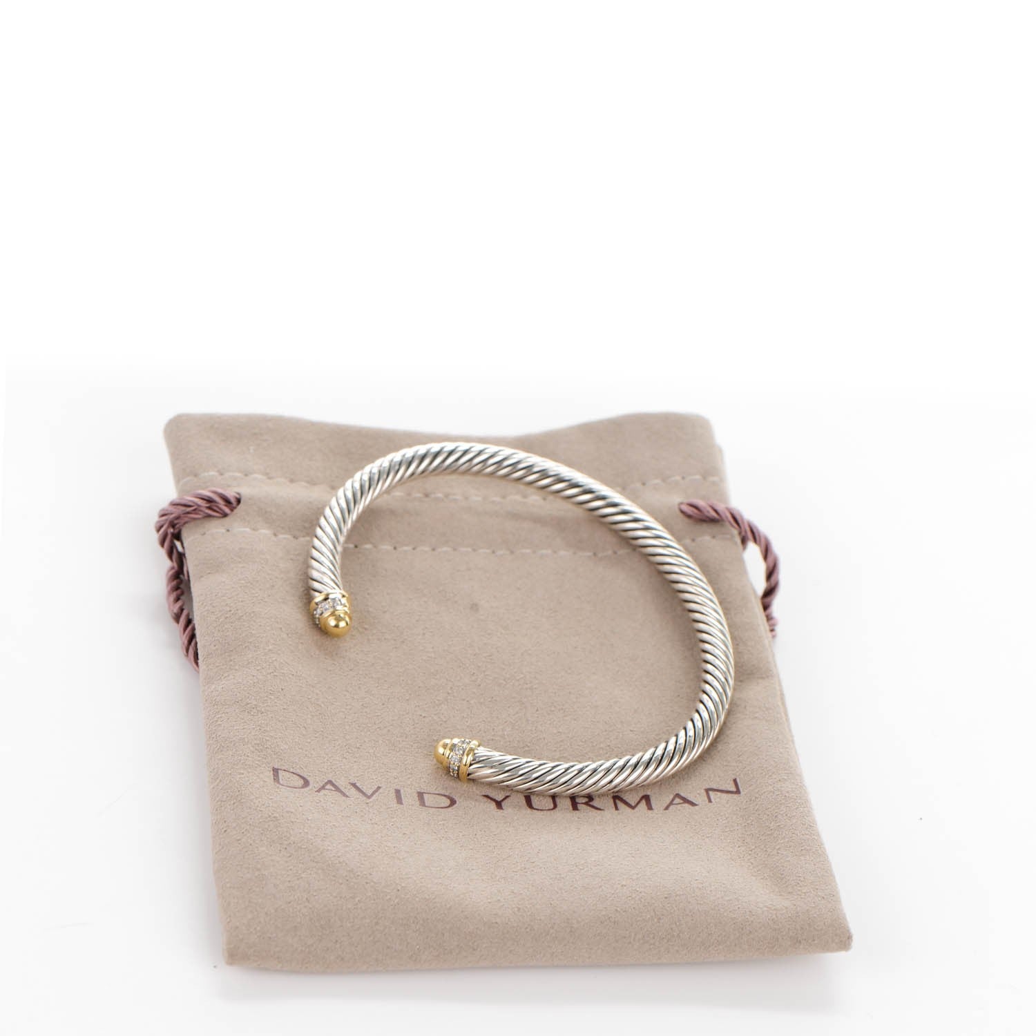 David Yurman Sterling Silver 18K Yellow Gold Diamond 5mm Cable Classics Bracelet 6 of 6