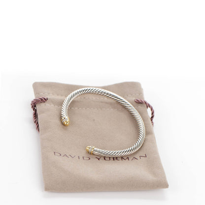 David Yurman Sterling Silver 18K Yellow Gold Diamond 5mm Cable Classics Bracelet 6 of 6
