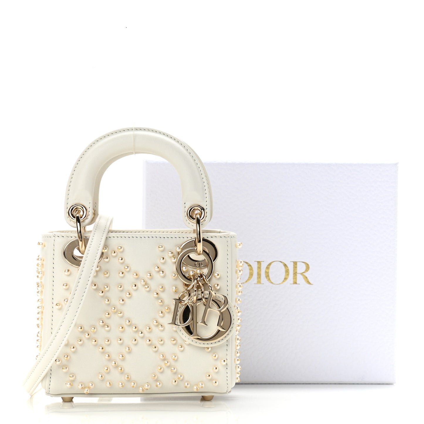 Lambskin Pearl Cannage Micro Lady Dior Latte