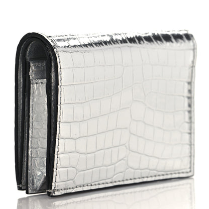 Jimmy Choo Metallic Calfskin Crocodile Embossed Hanne Wallet Silver 3 of 8