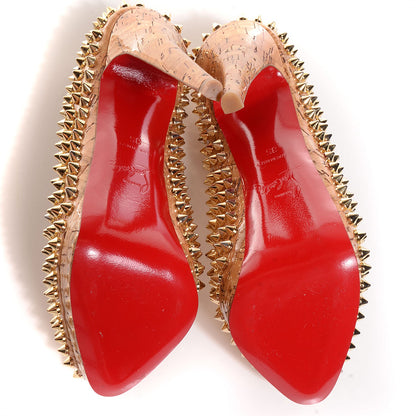 Christian Louboutin Cork Alti Spikes 160 Pumps 35 Natural Gold 5 of 7