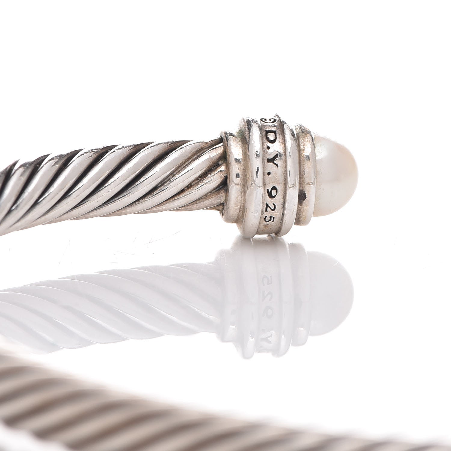 David Yurman Sterling Silver Diamond Pearl 5mm Cable Classics Princess Bracelet 5 of 5