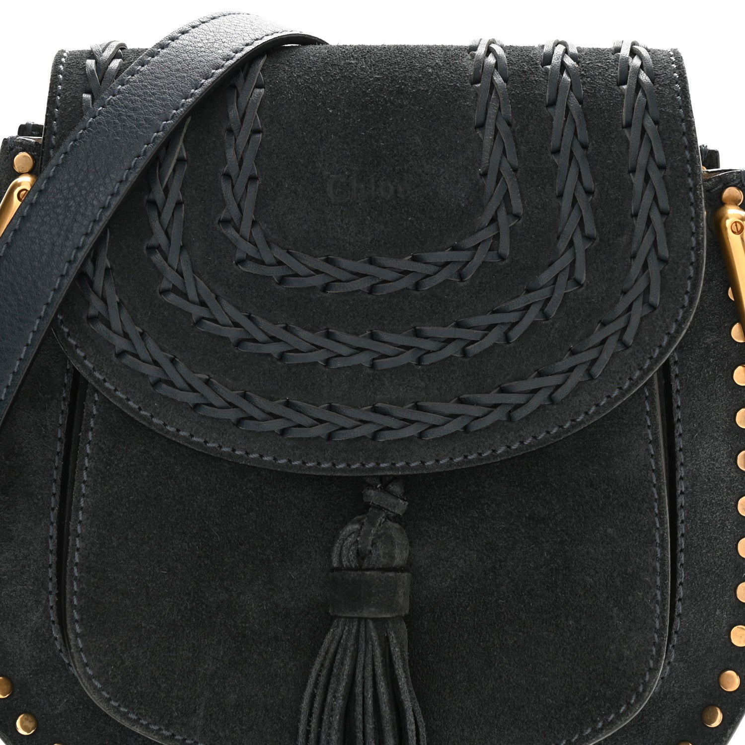 Chloe Suede Calfskin Braided Mini Hudson Shoulder Bag Full Blue 8 of 10