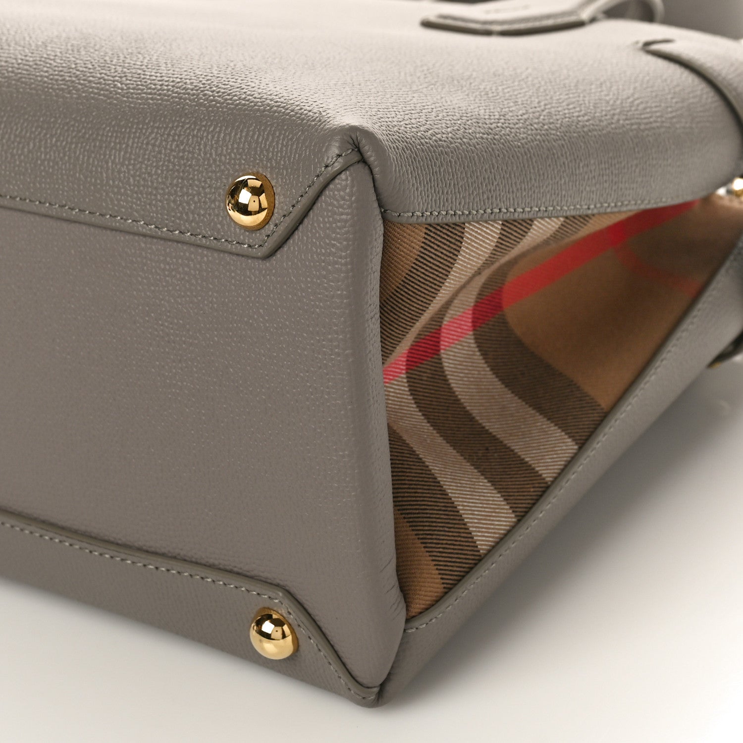 Burberry Grainy Calfskin House Check Medium Banner Tote Taupe Brown 8 of 8