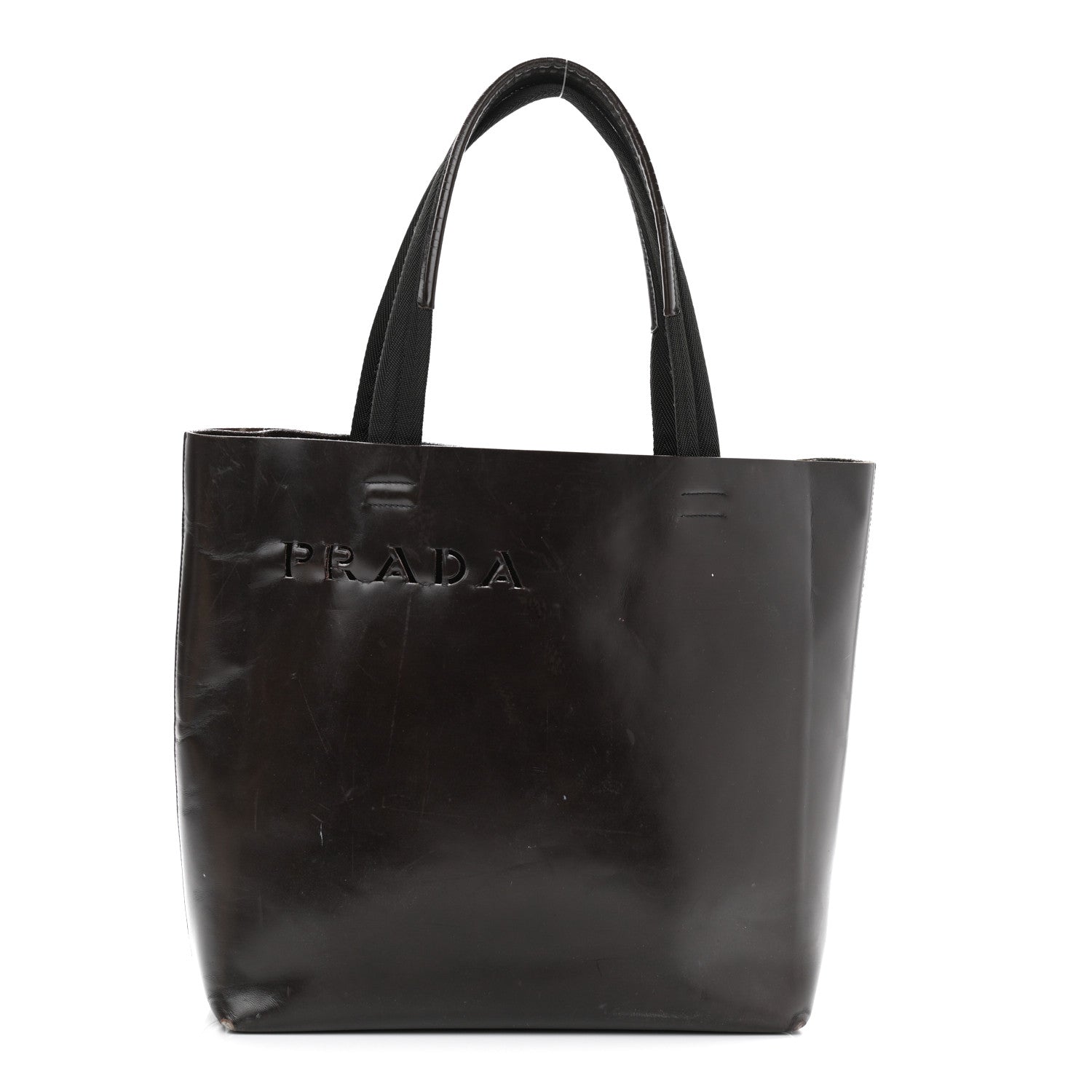 Prada Vitello Lux Logo Tote Dark Brown 1 of 14
