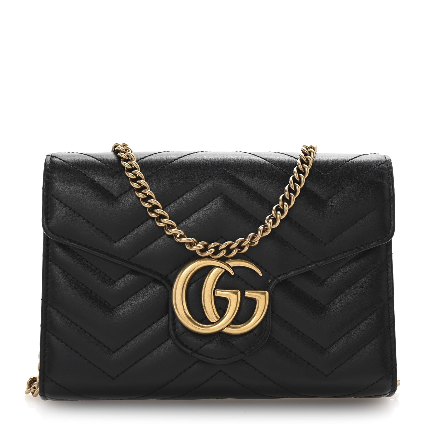 Calfskin Matelasse GG Marmont Chain Wallet Black