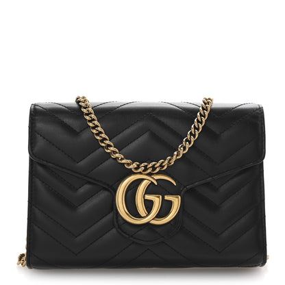 Gucci Calfskin Matelasse GG Marmont Chain Wallet Black 1 of 10