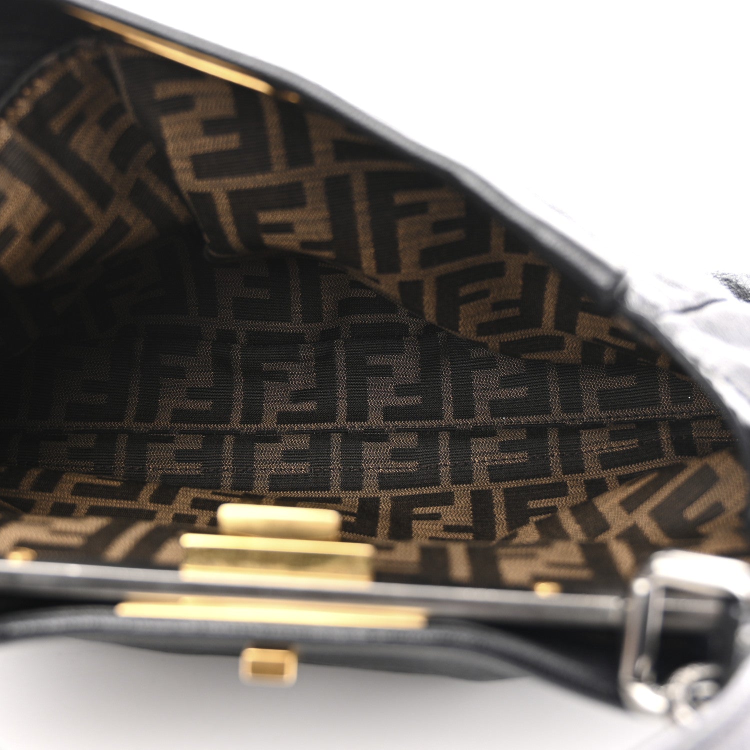 Fendi Goatskin Zucca Medium Peekaboo Iconic Satchel Black Tobacco 5 of 14