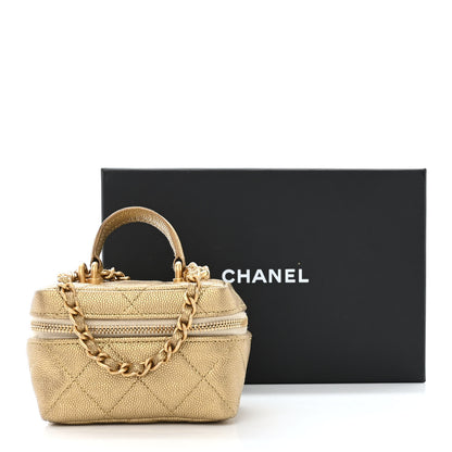 Chanel Metallic Caviar Quilted Mini Top Handle Vanity With Chain Gold 11 of 11