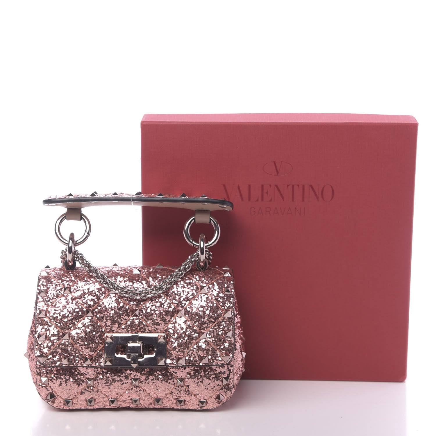 Valentino Garavani Glitter Micro Rockstud Spike Shoulder Bag Antique Pink 10 of 10