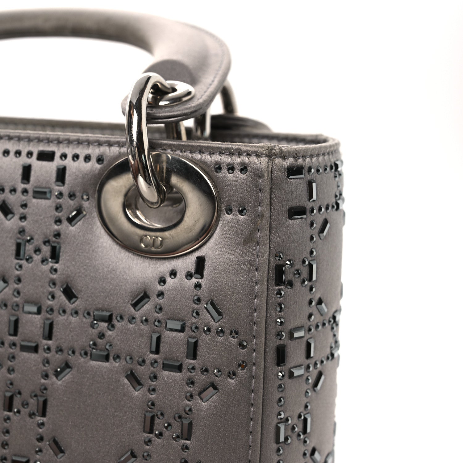 Christian Dior Satin Crystal Cannage Mini Lady Dior Gray 1830536