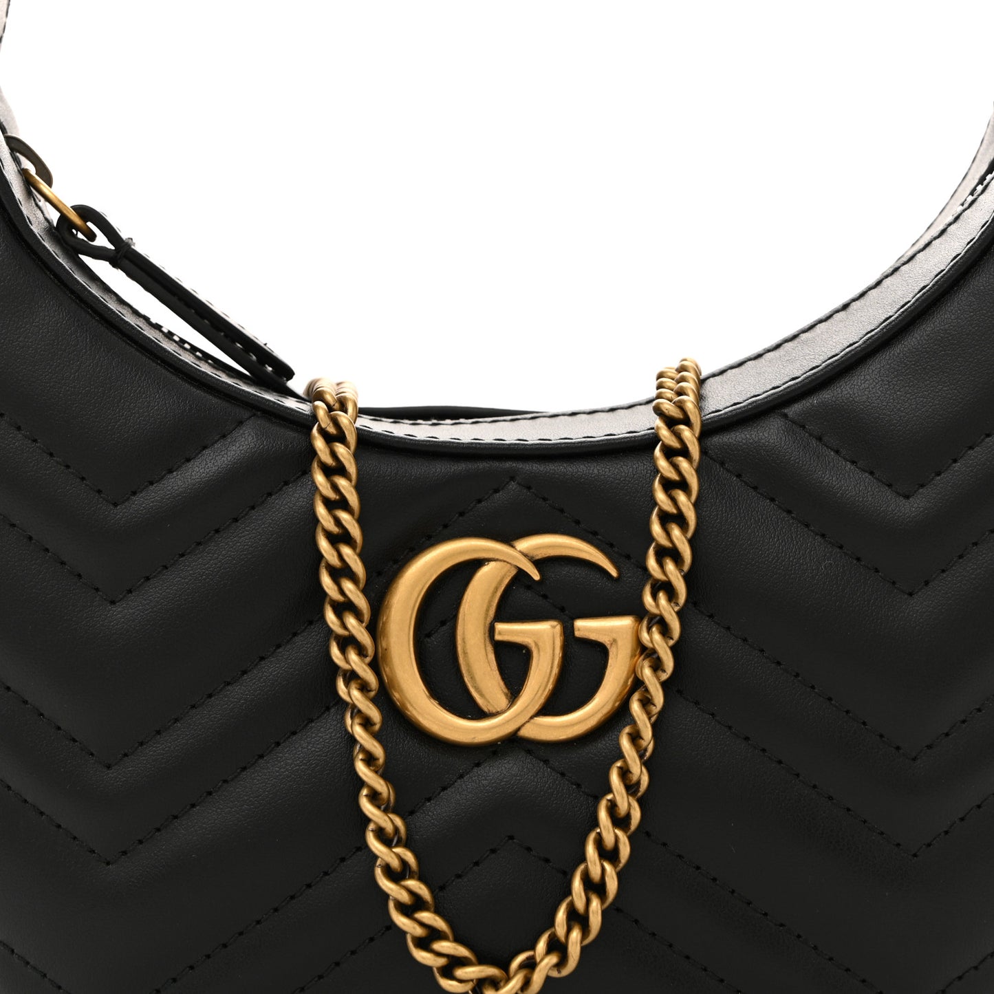 Calfskin Matelasse Chevron Mini GG Marmont Half Moon Hobo Black