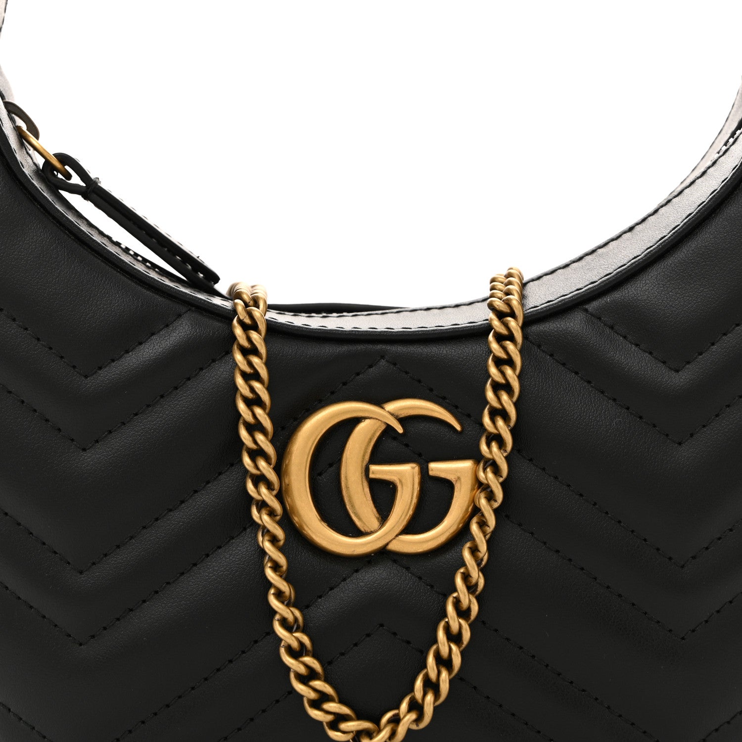 Gucci Calfskin Matelasse Chevron Mini GG Marmont Half Moon Hobo Black 8 of 11