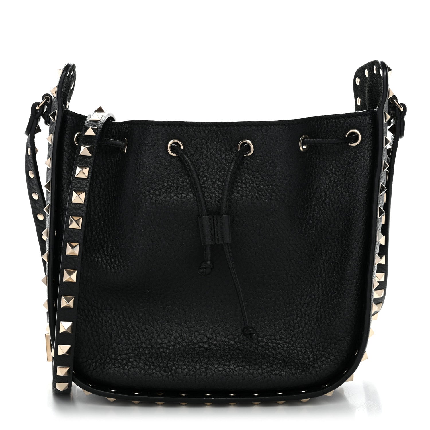 Valentino Garavani Grained Calfskin Rockstud Bucket Bag Black 1 of 10