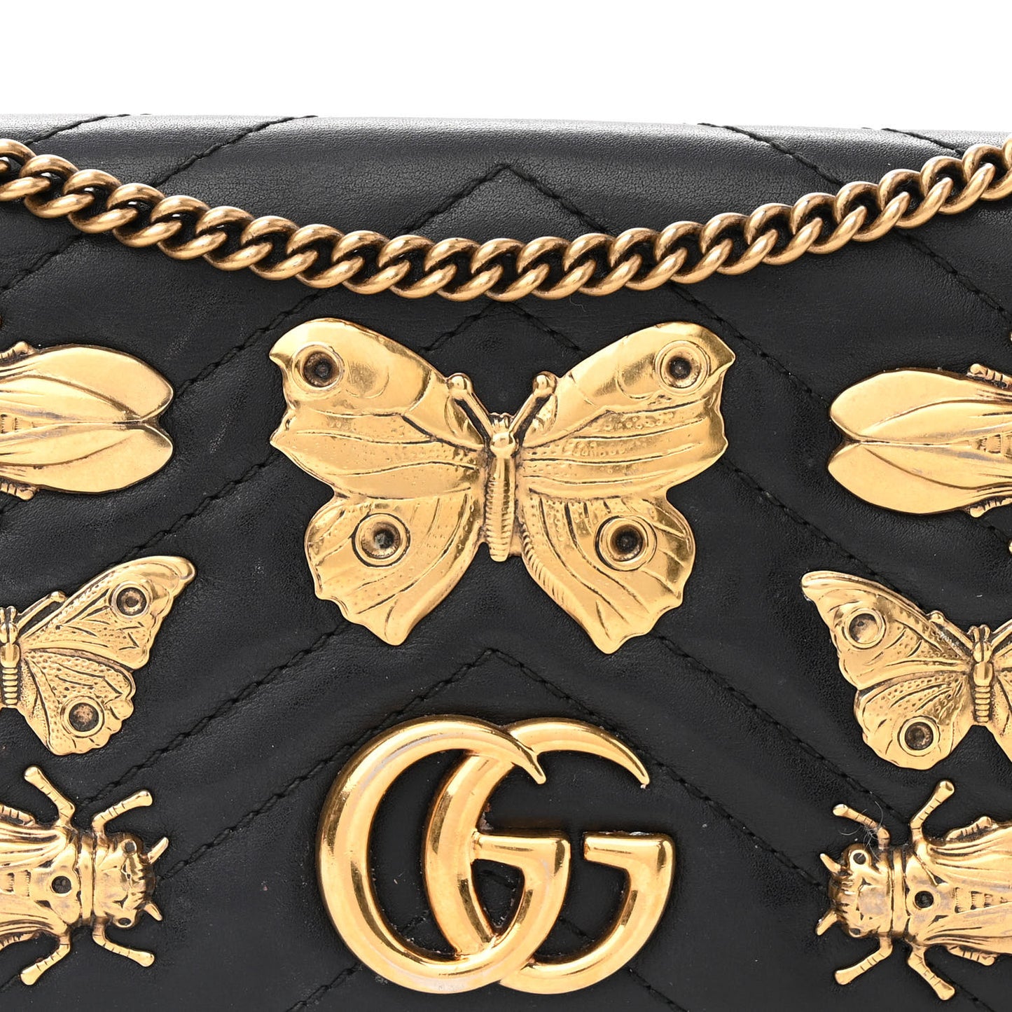 Calfskin Matelasse Mini Animal Studs GG Marmont Bag Black