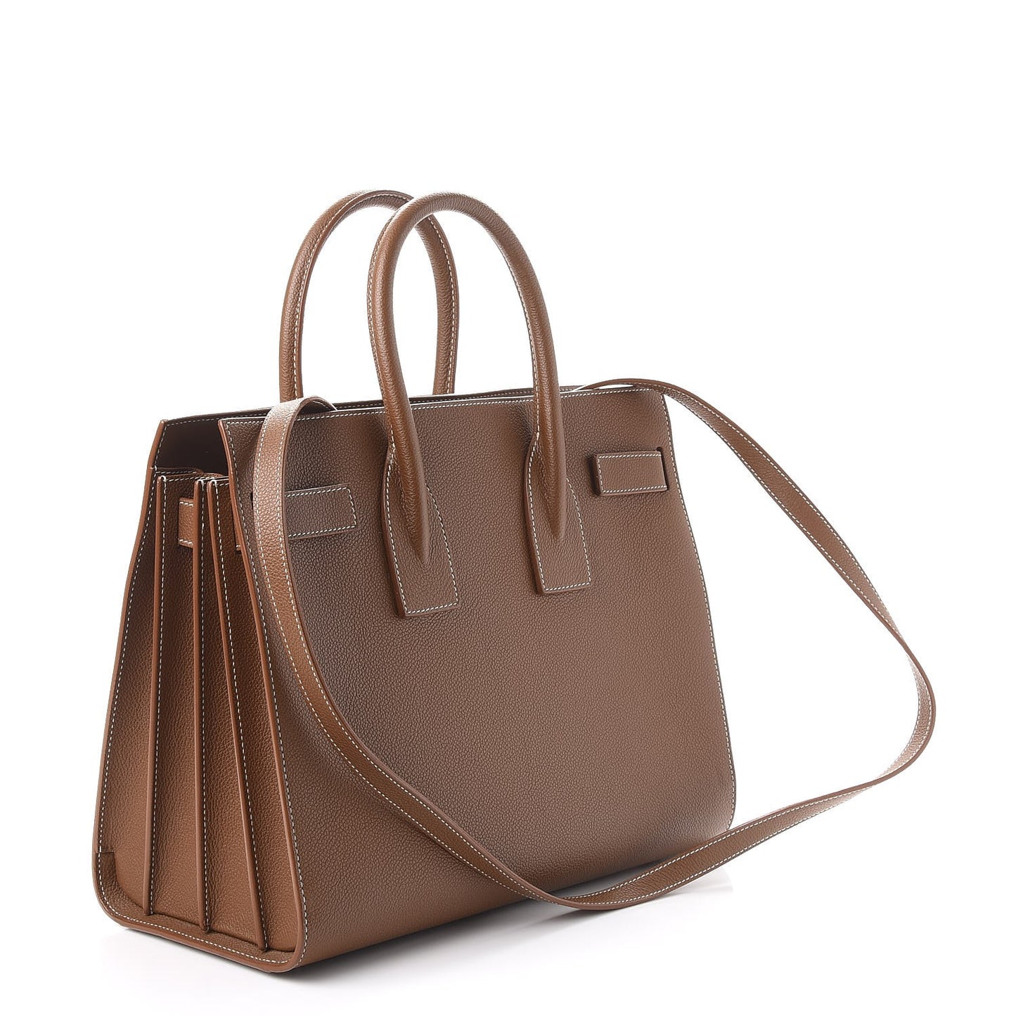 Grained Calfskin Topstitch Small Sac De Jour Cognac