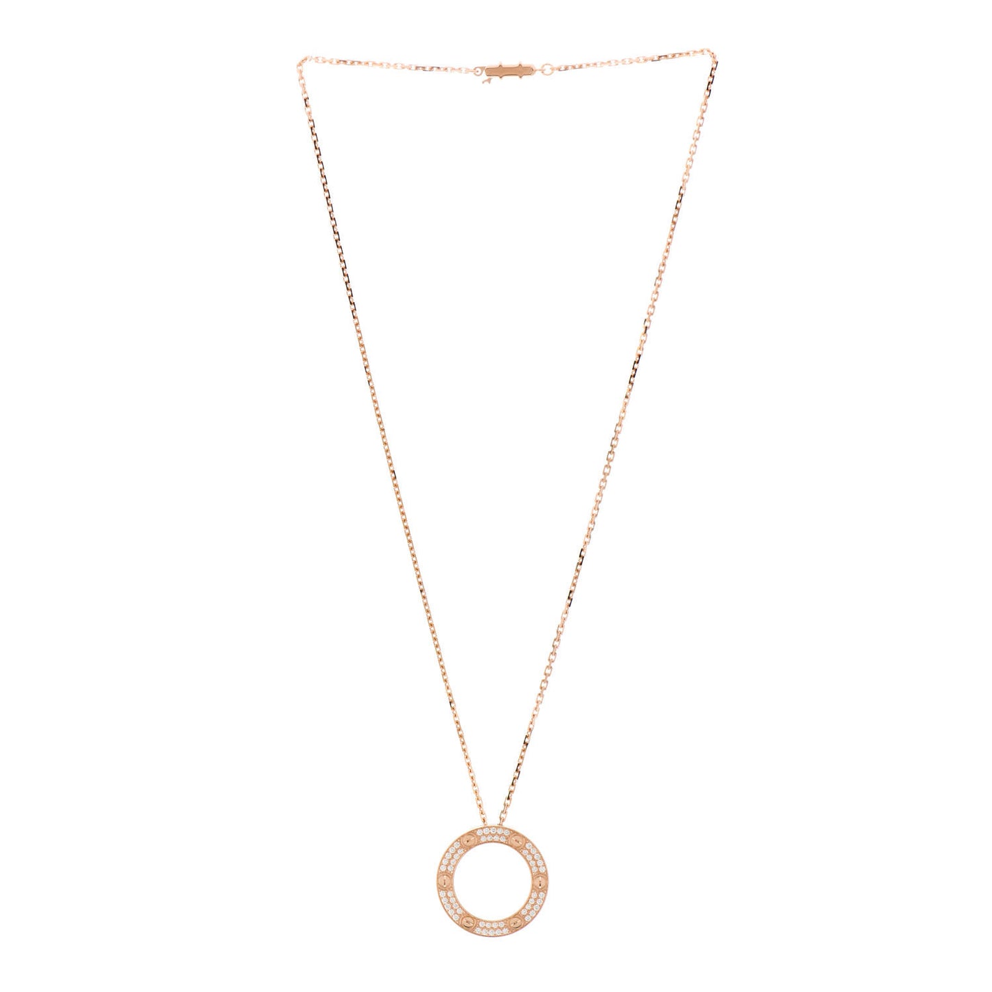 18K Pink Gold Diamond LOVE Paved Necklace