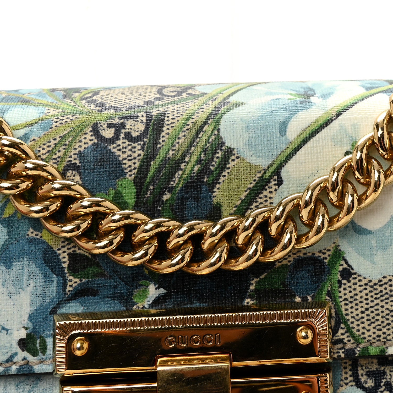Gucci GG Supreme Monogram Blooms Small Padlock Shoulder Bag Beige Blue Navy Hibiscus Red 8 of 10
