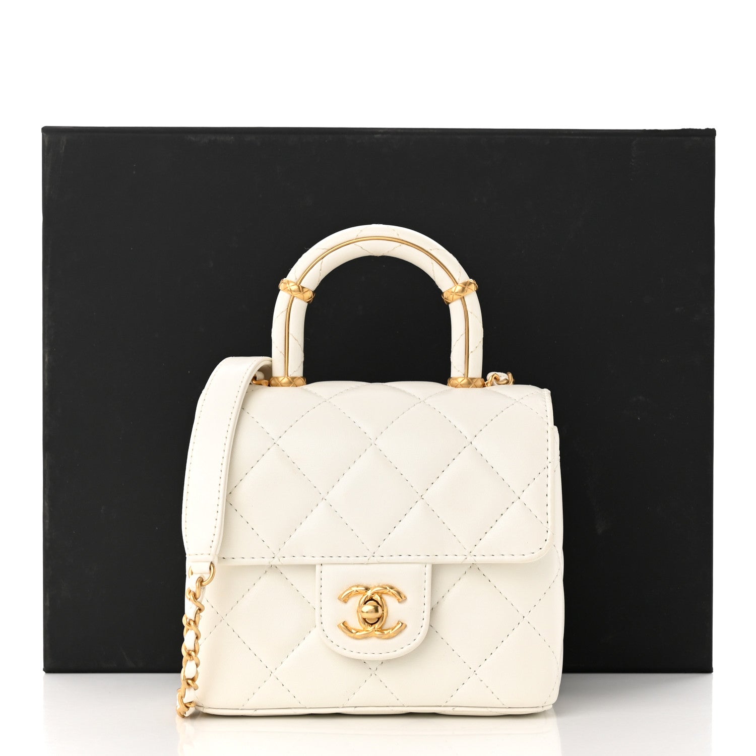 Chanel Lambskin Handle Crush Top Handle Flap Bag White 11 of 11