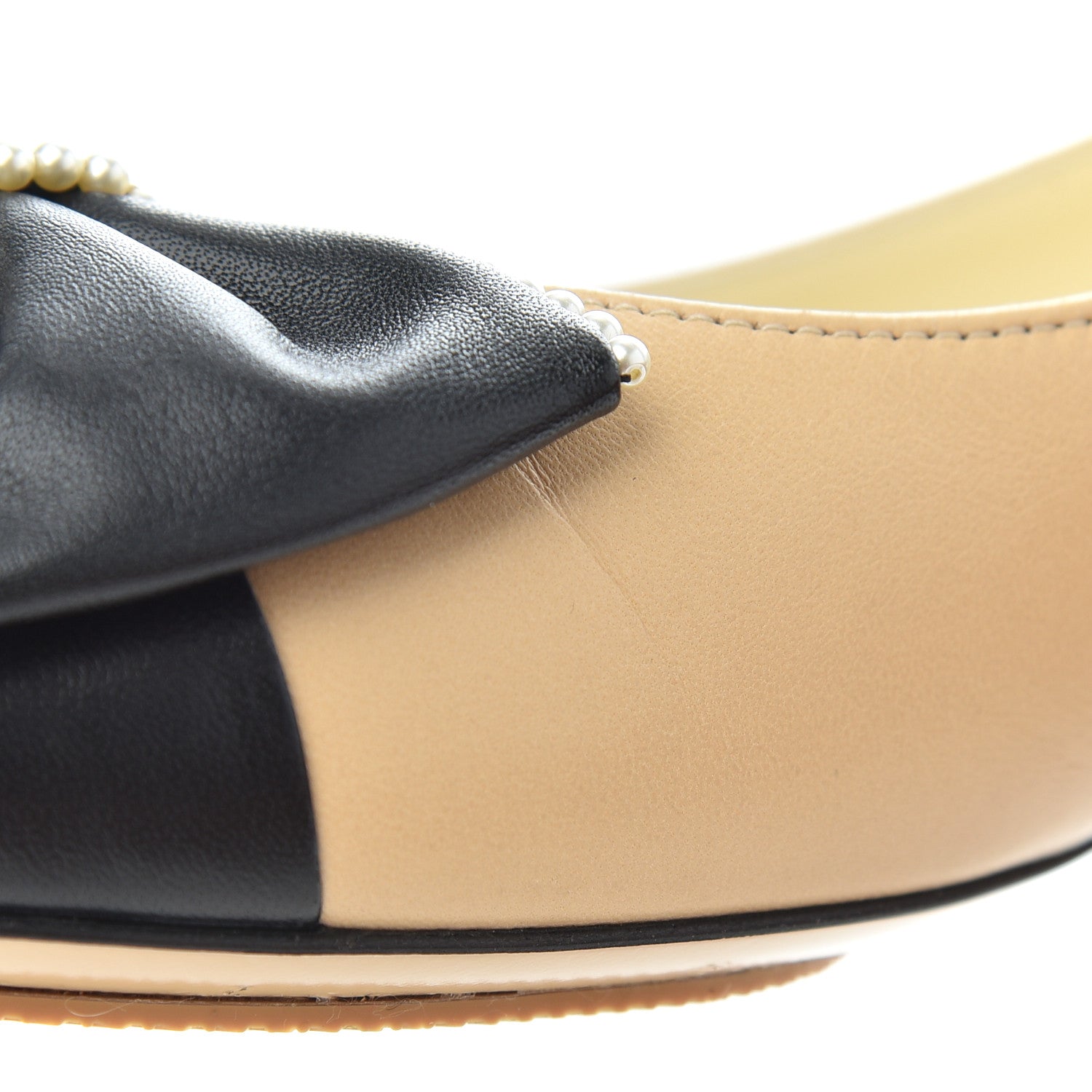 Chanel Lambskin Pearl Bow Ballerina Flats 37 Beige Black 15 of 16