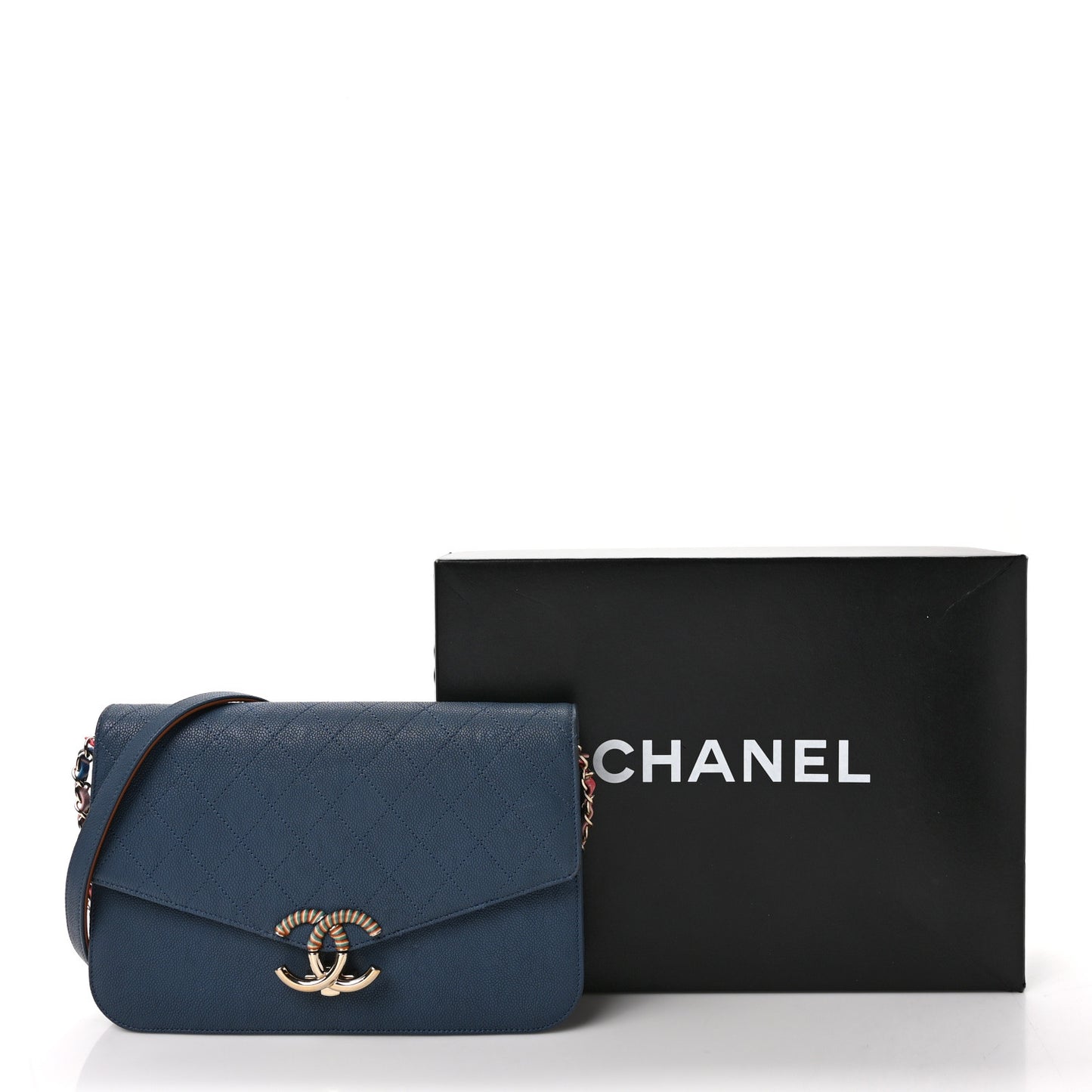 Grained Calfskin Quilted Cuba Flap Blue
