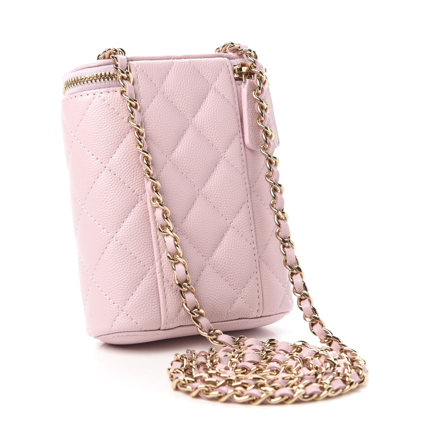 Caviar Quilted Small Vertical Coco Beauty Vanity Case With Chain Light Pink