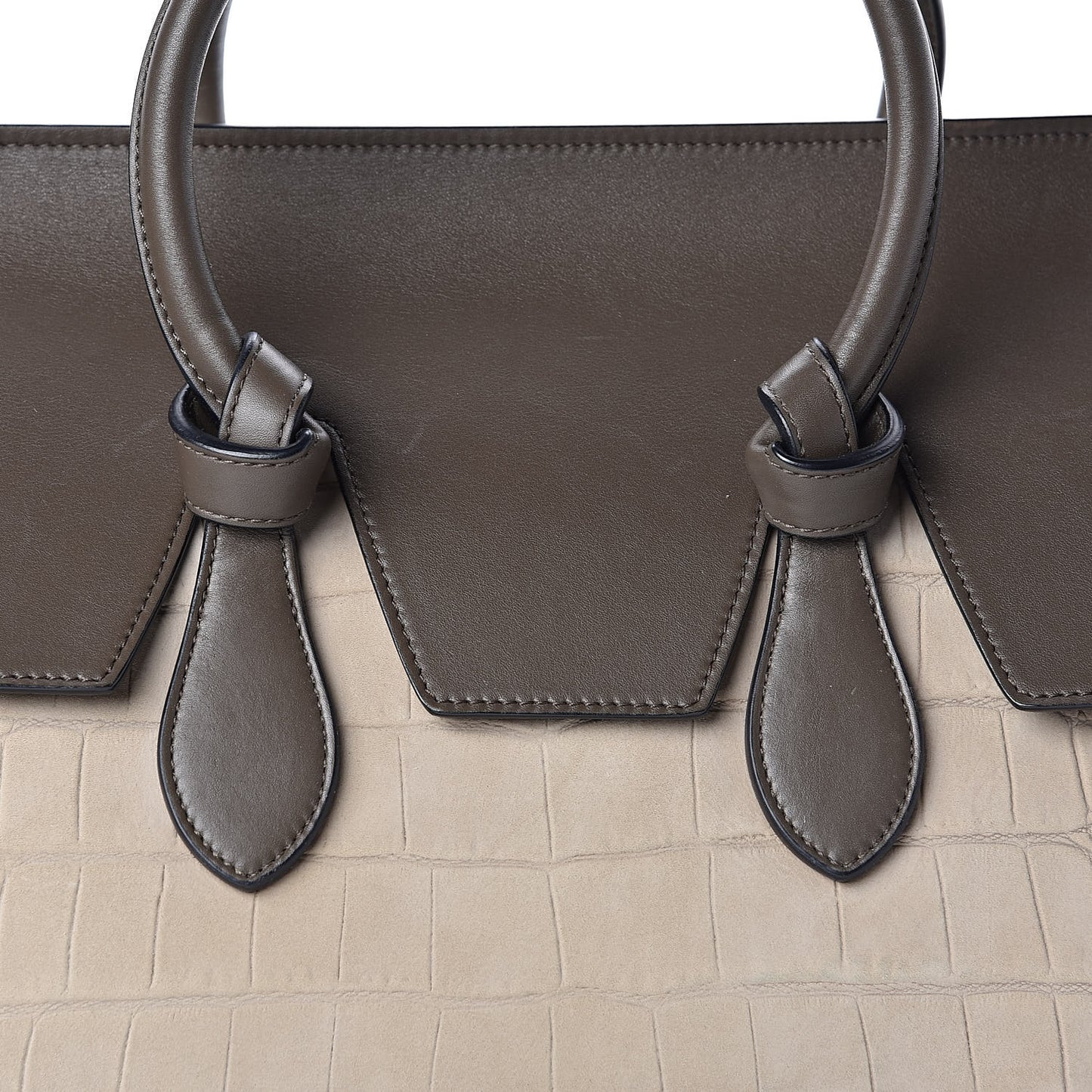 Crocodile Embossed Nubuck Calfskin Small Tie Knot Tote Grey
