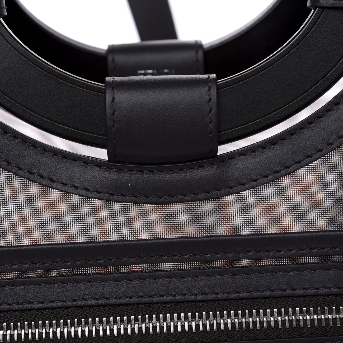 Mesh Vitello Century Cuoio FF 1974 Small Runaway Shopper Tote Marrone Black Ebano
