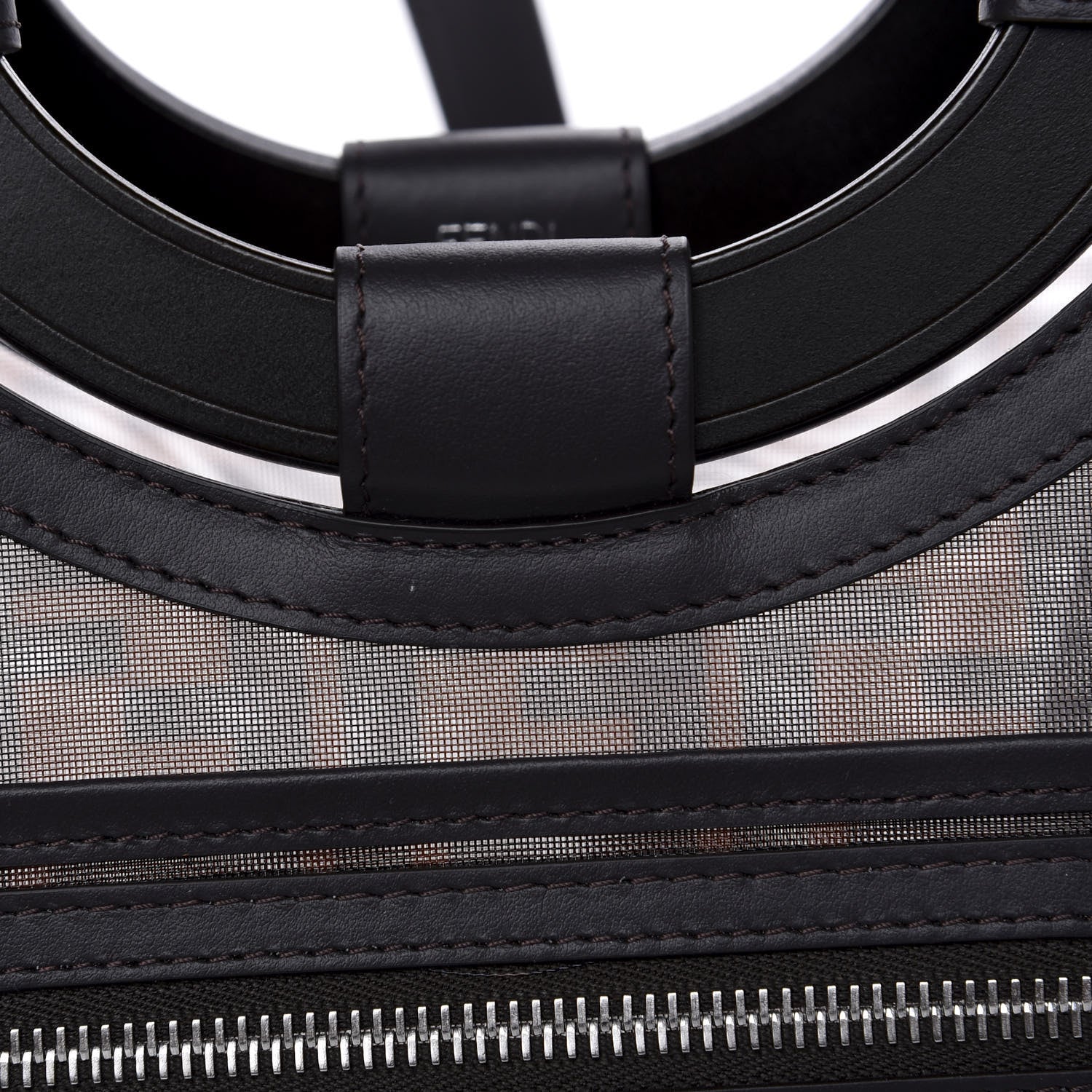 Fendi Mesh Vitello Century Cuoio FF 1974 Small Runaway Shopper Tote Marrone Black Ebano 9 of 9