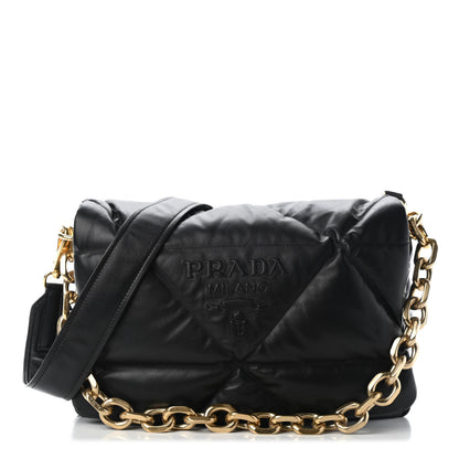 Prada Nappa Soft Padded Logo Embossed Triangle Quilted Shoulder Bag Black 1 of 10