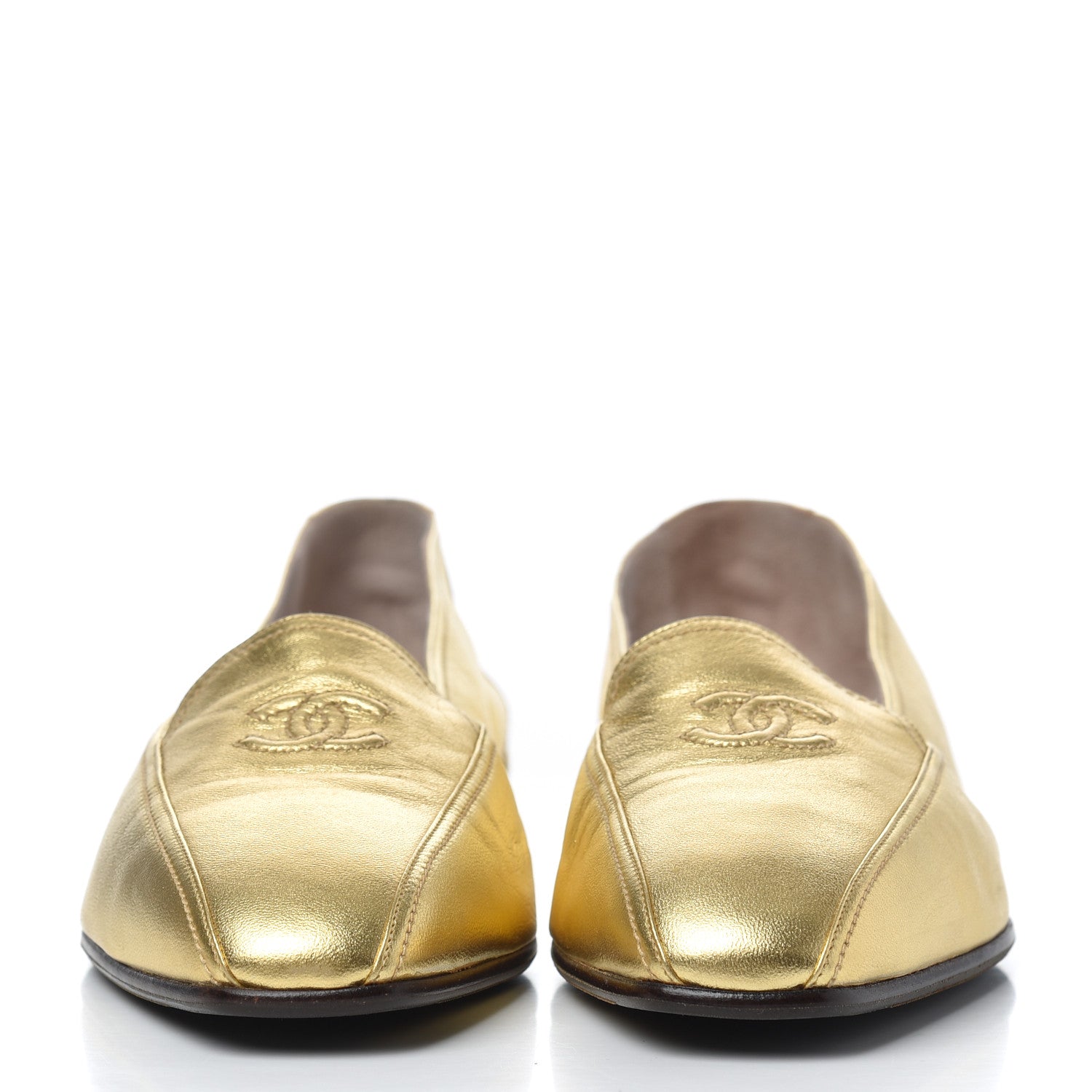 Chanel Metallic Lambskin CC Mocassin Loafers 38.5 Gold 2 of 17