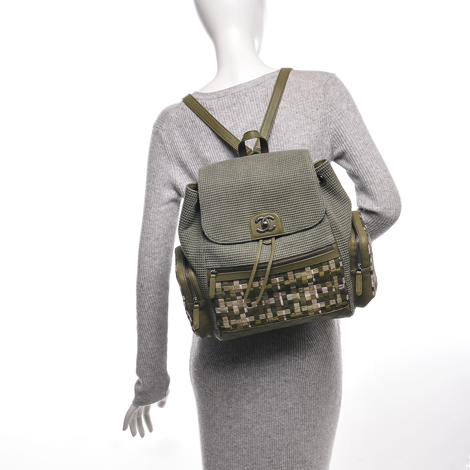Chanel Tweed Canvas Cuba Pocket Backpack Khaki 4 of 7