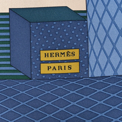 Hermes Silk Twill Grande Theatre Nouveau Scarf 90 Bleu Jean Vert Moutarde 3 of 4