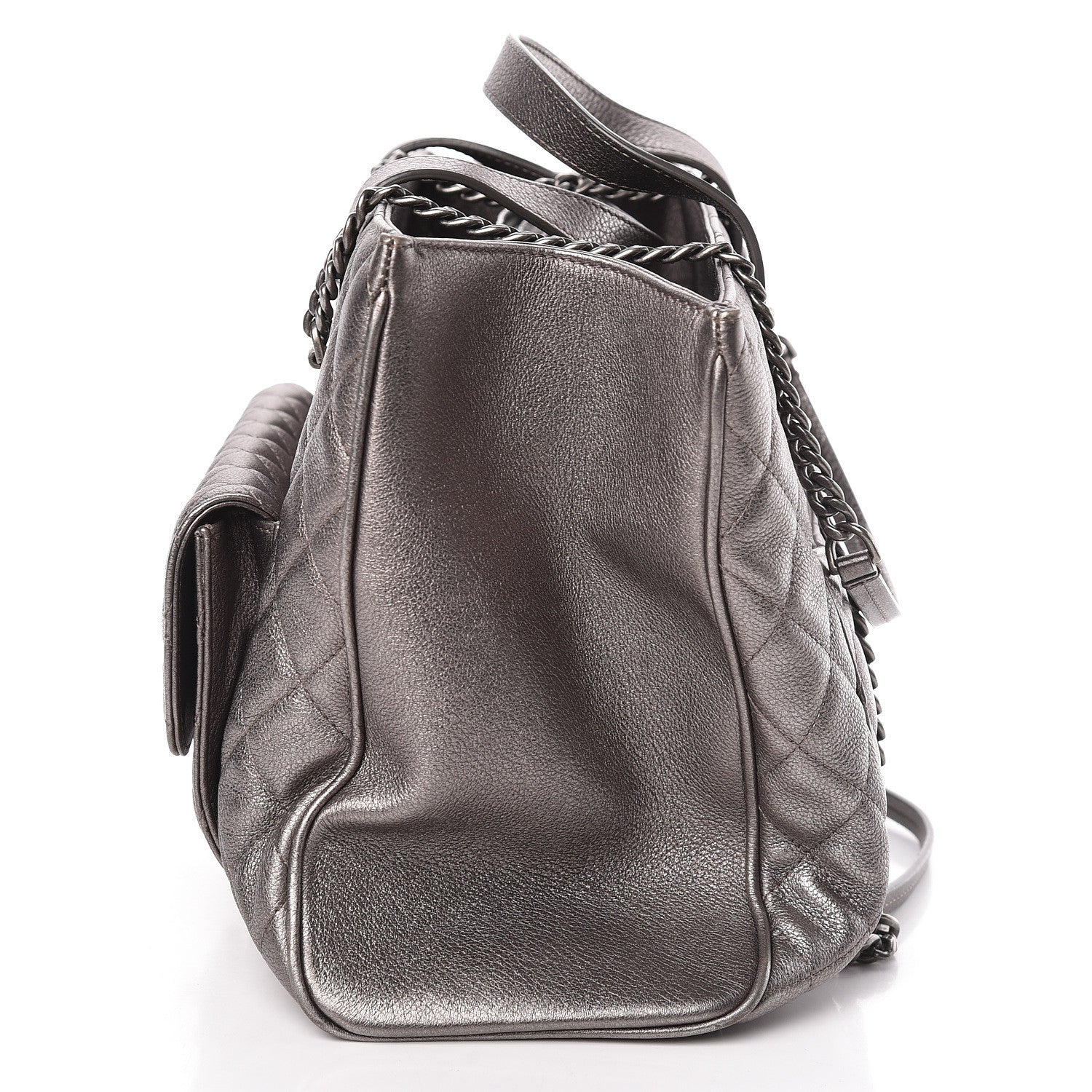 Chanel Metallic Grained Calfskin Quilted Large Casual Pocket Tote Silver 13 of 18