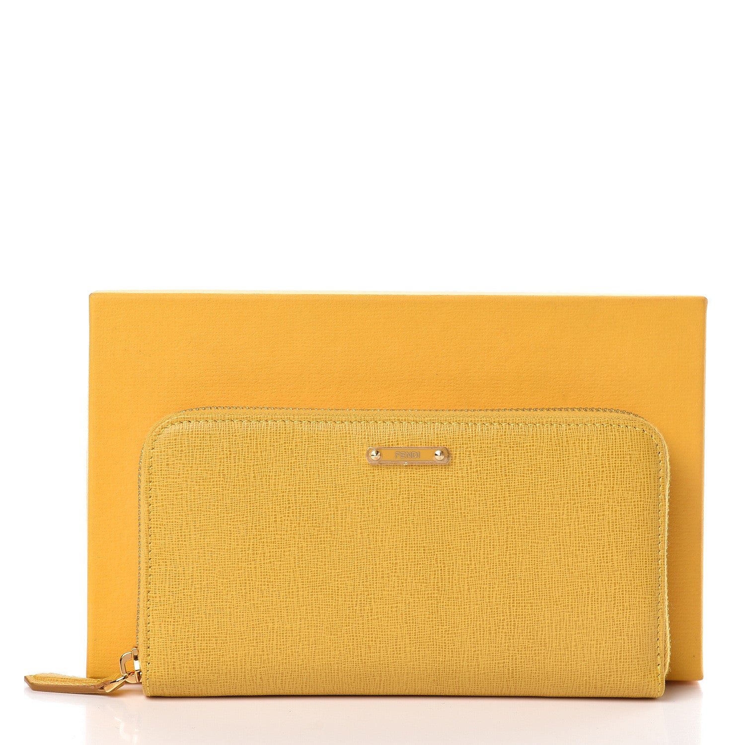 Fendi Vitello Elite Zip Around Wallet Yellow 9 of 9