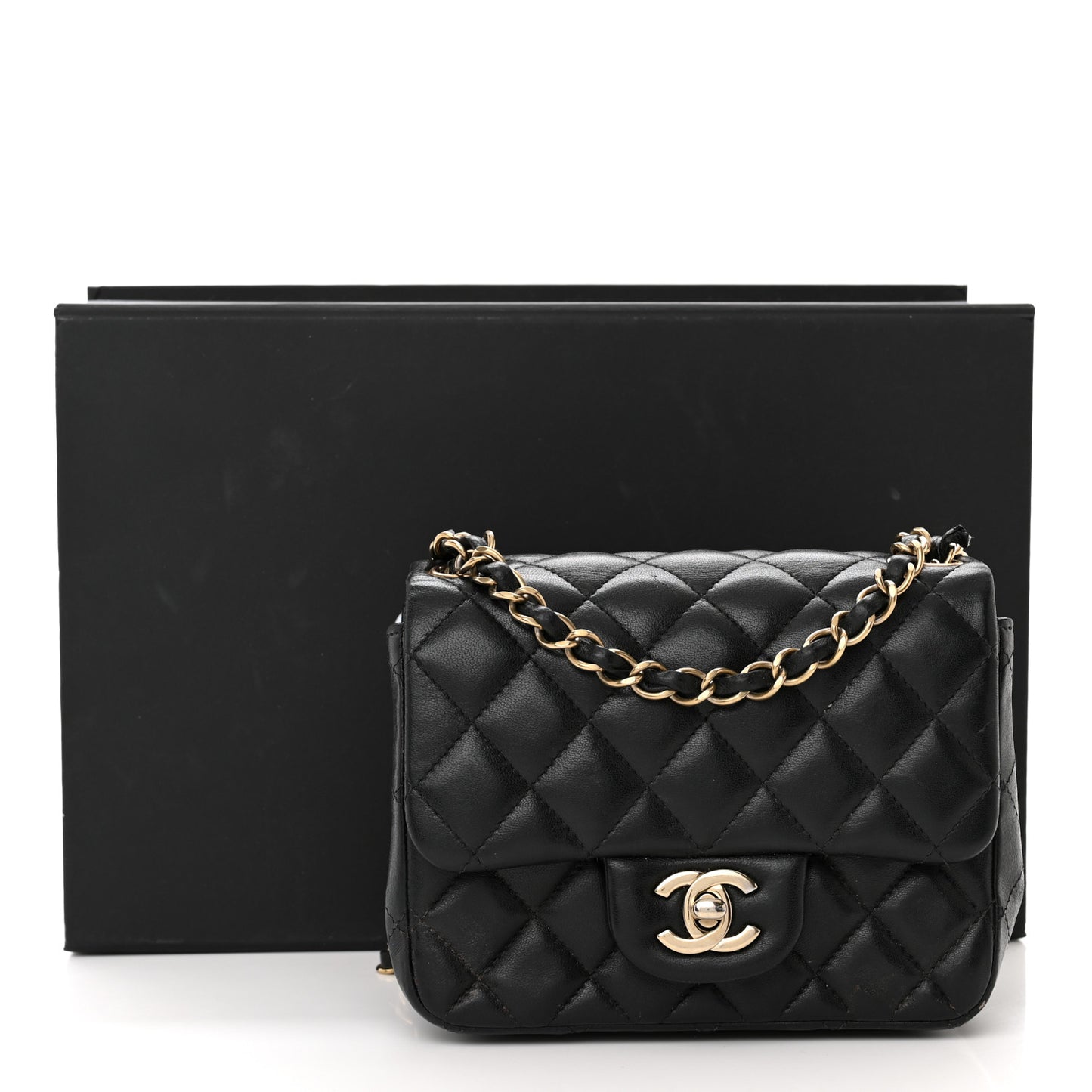 Lambskin Quilted Mini Square Flap Black