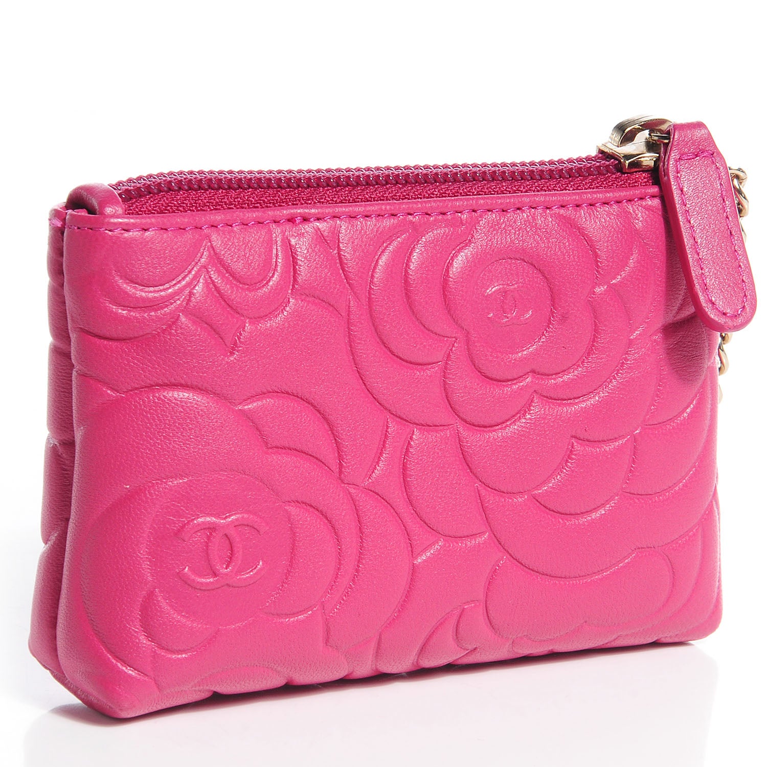 Chanel Lambskin Camellia Embossed Key Holder Case Fuchsia 3 of 7