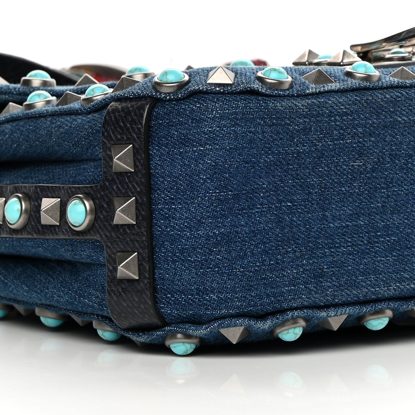 Denim Guitar Strap Rockstud Rolling Shoulder Flap Messenger Bag