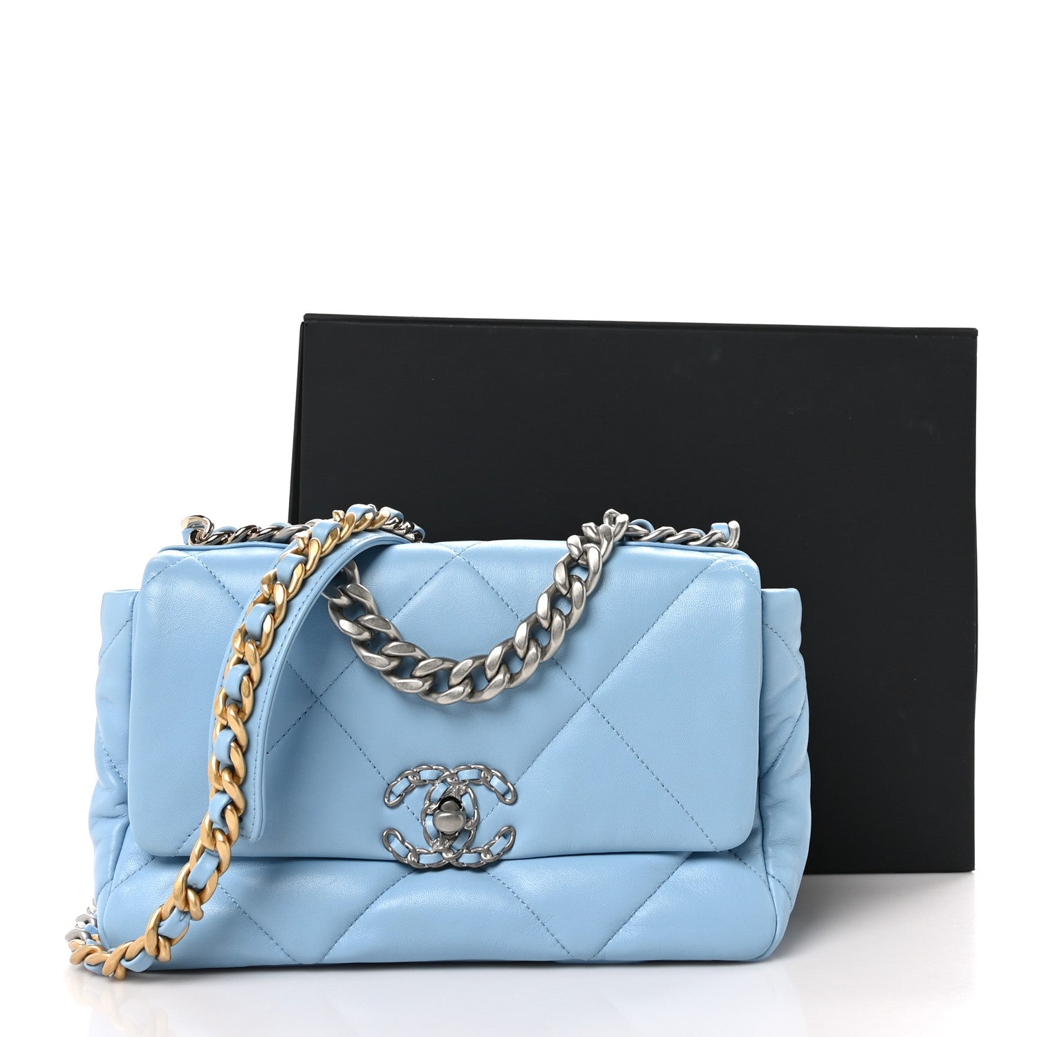 Chanel Lambskin Quilted Large Chanel 19 Flap Light Blue 11 of 11