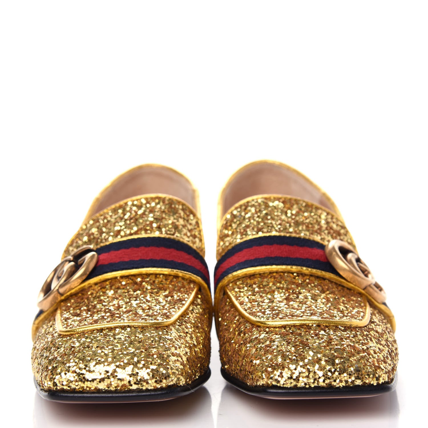 Gucci Glitter Web Peyton Loafers 36.5 Gold 2 of 11
