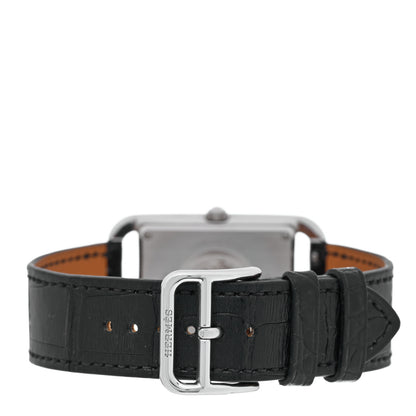 Hermes Stainless Steel Alligator Diamond Bezel Mother of Pearl 29mm Cape Cod Quartz Watch Noir 3 of 5