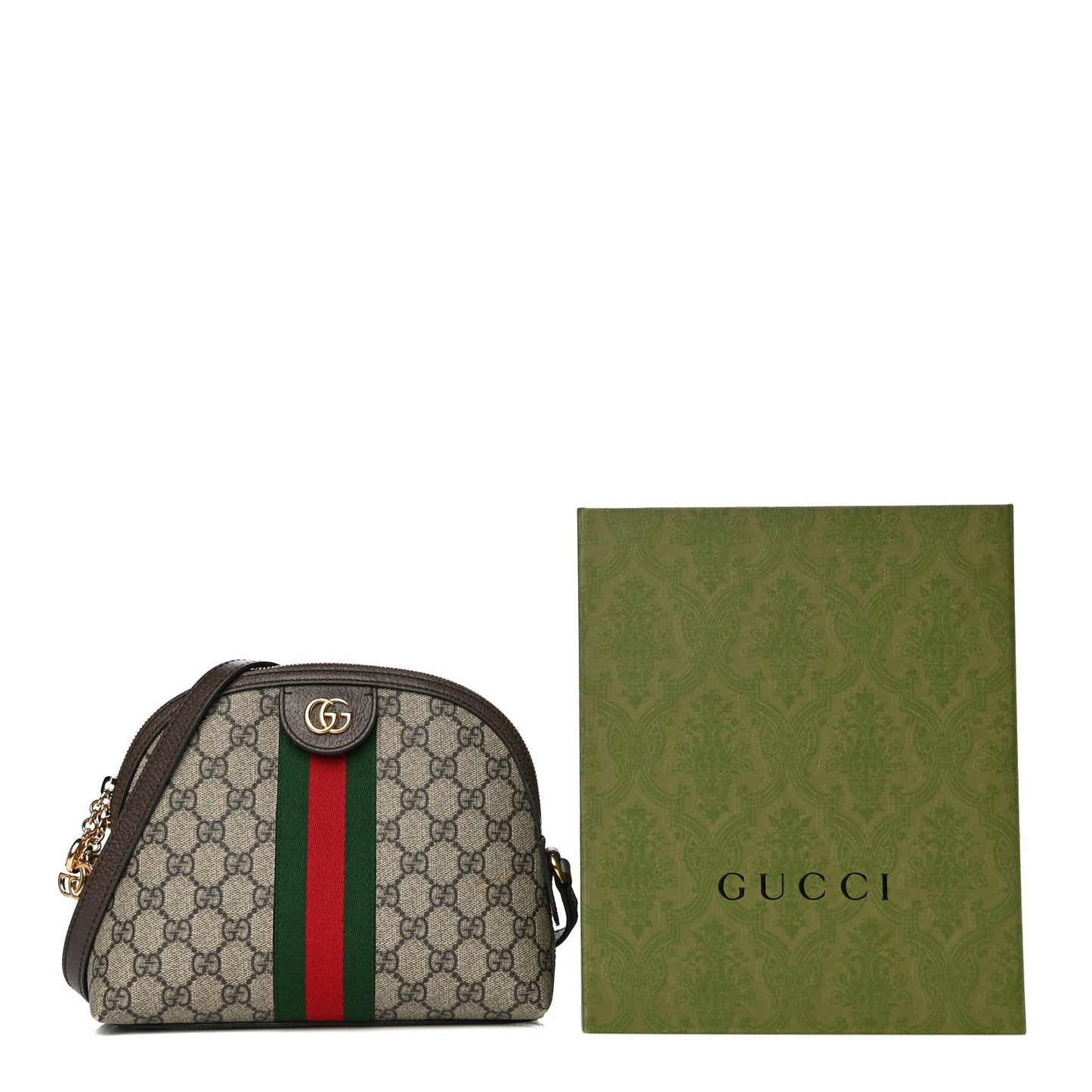 GG Supreme Monogram Textured Dollar Calfskin Web Small Ophidia Dome Shoulder Bag Beige Ebony New Acero
