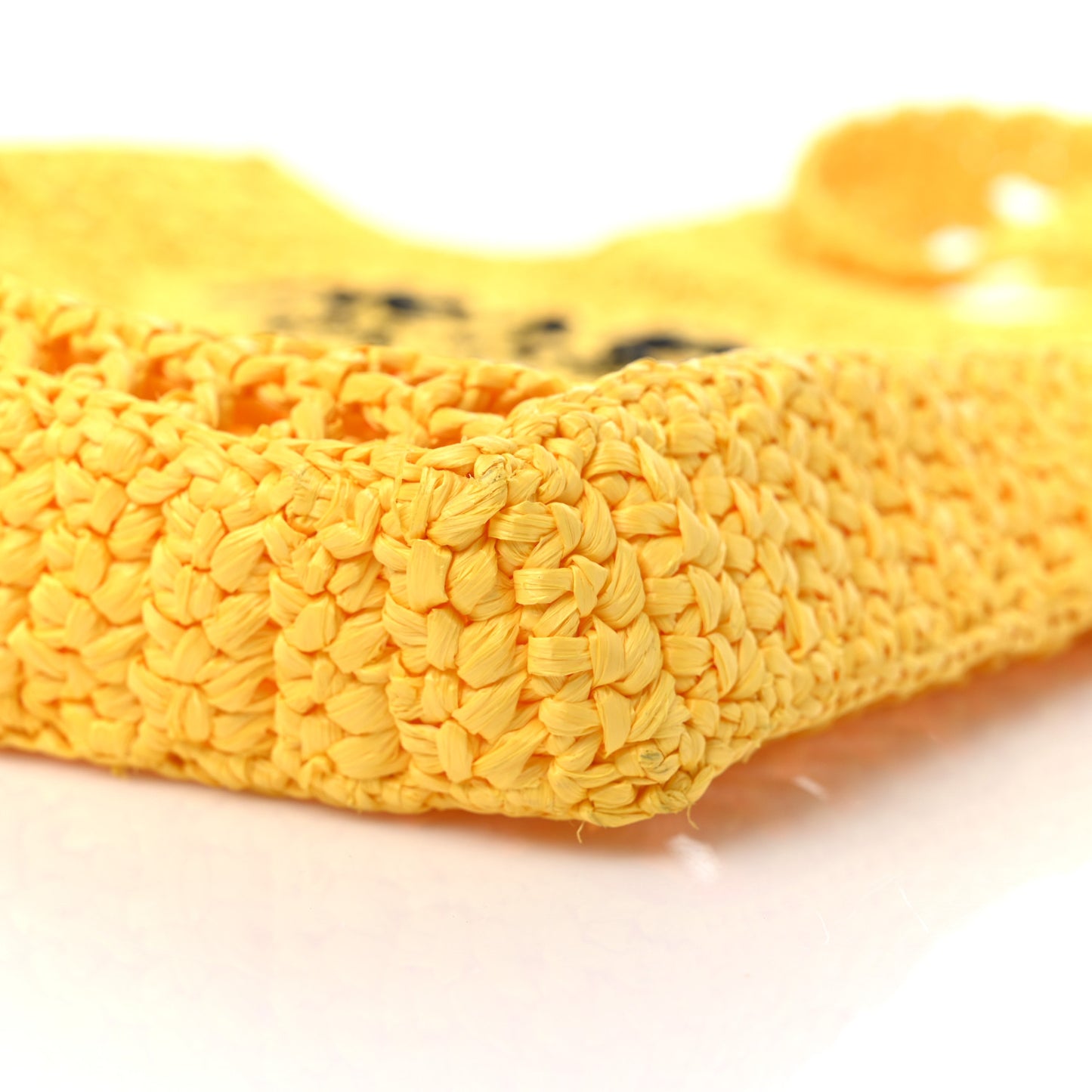 Yarn Raffia Effect Crochet Logo Embroidered Tote Bag Giallo