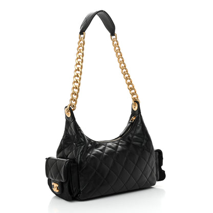 Chanel Shiny Lambskin Quilted Trendy Pockets Hobo Black 3 of 11