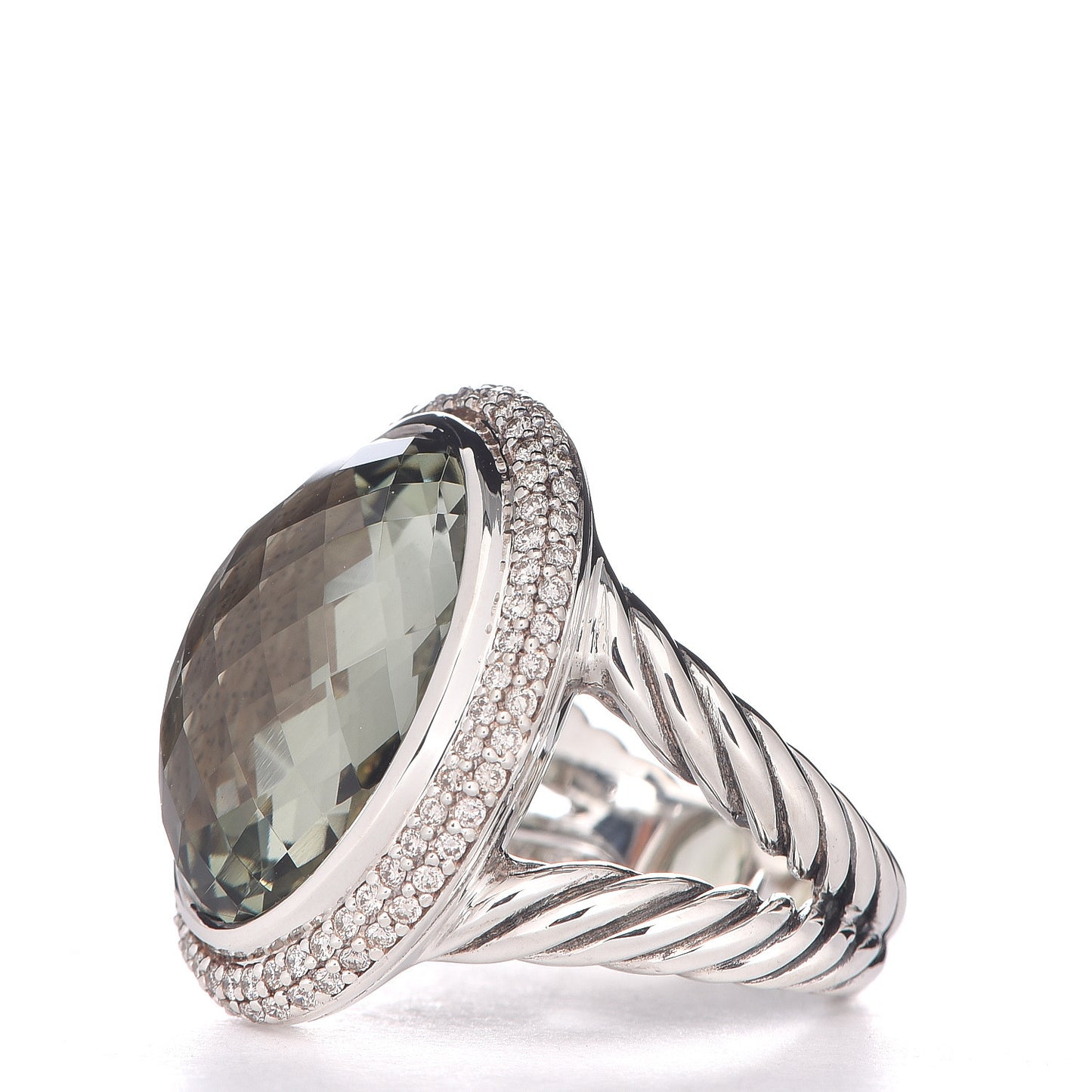 Sterling Silver Prasiolite Diamond 18mm Signature Oval Ring 52 6