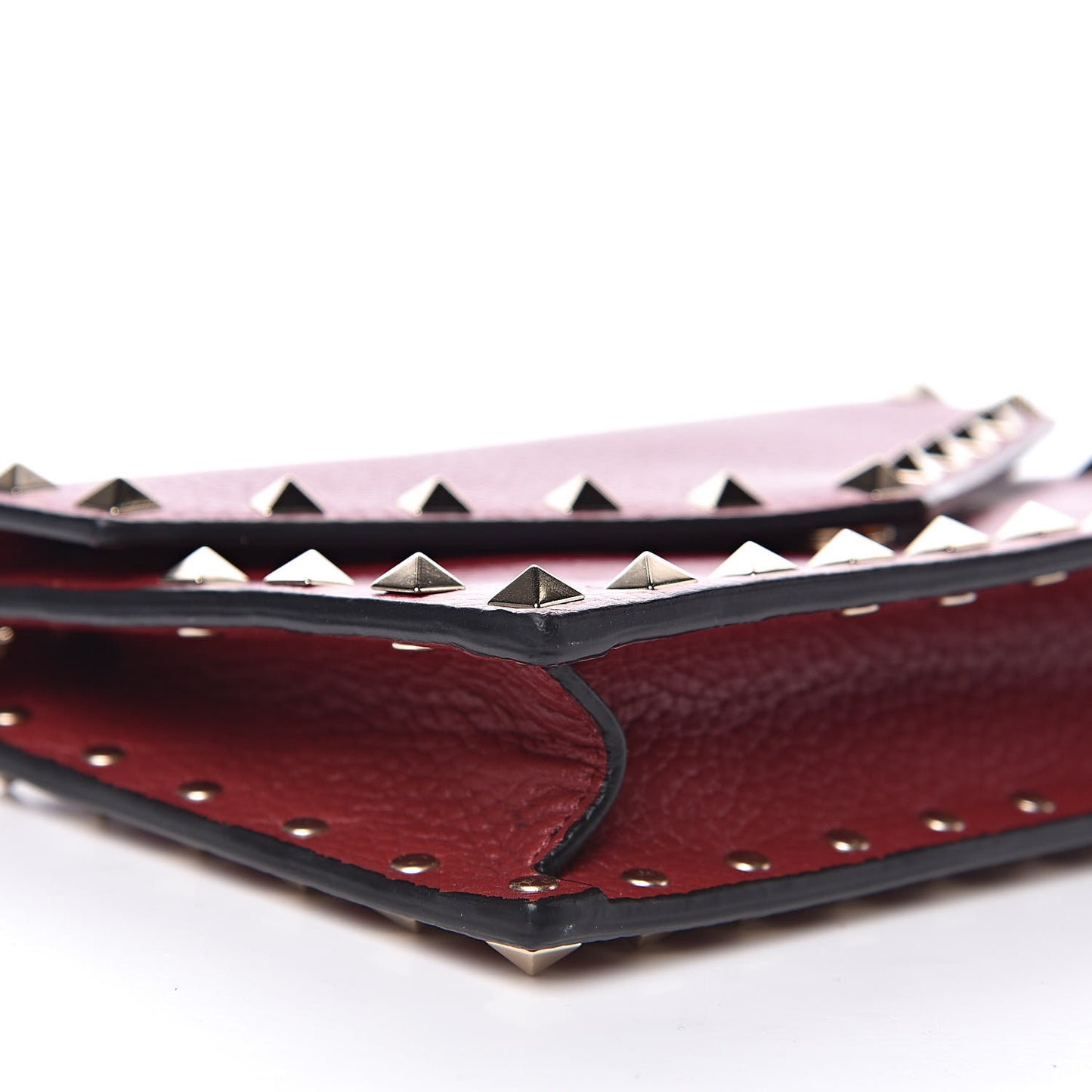 Pebbled Calfskin Rockstud Envelope Wallet on Chain Rubino