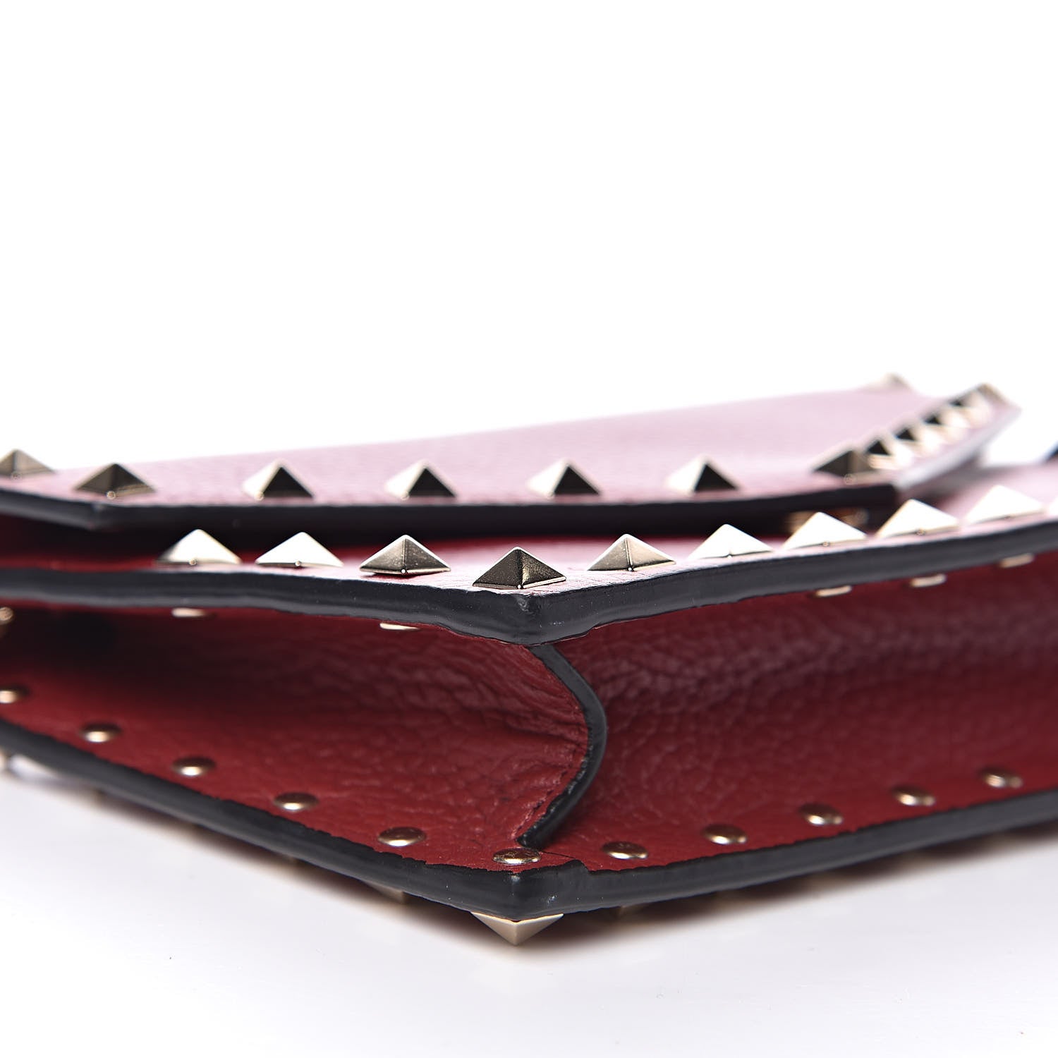 Valentino Garavani Pebbled Calfskin Rockstud Envelope Wallet on Chain Rubino 7 of 10