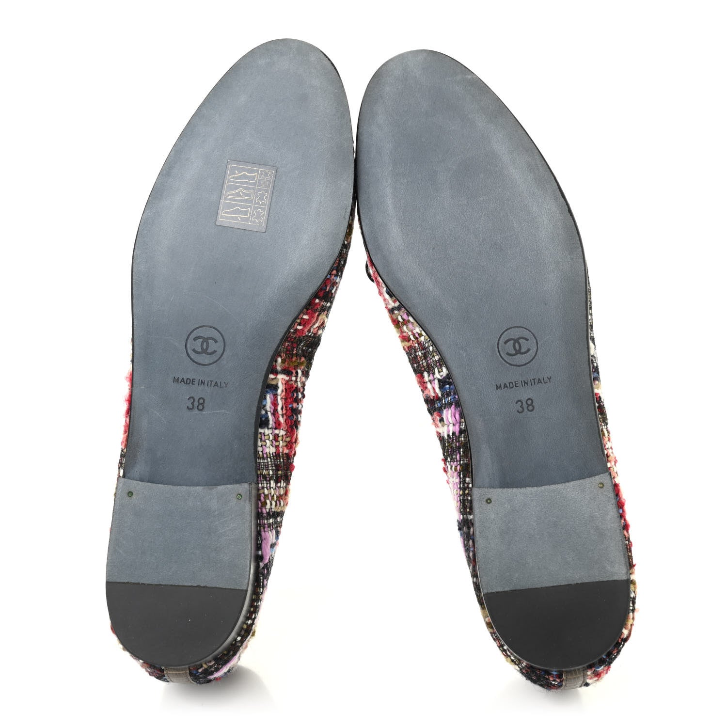 Chanel Tweed Lizard CC Cap Toe Ballerina Flats 38 Multicolor Khaki 5 of 9