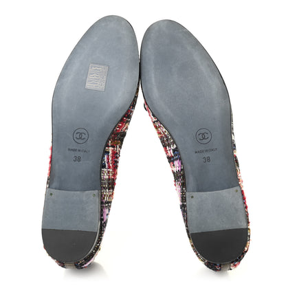 Chanel Tweed Lizard CC Cap Toe Ballerina Flats 38 Multicolor Khaki 5 of 9
