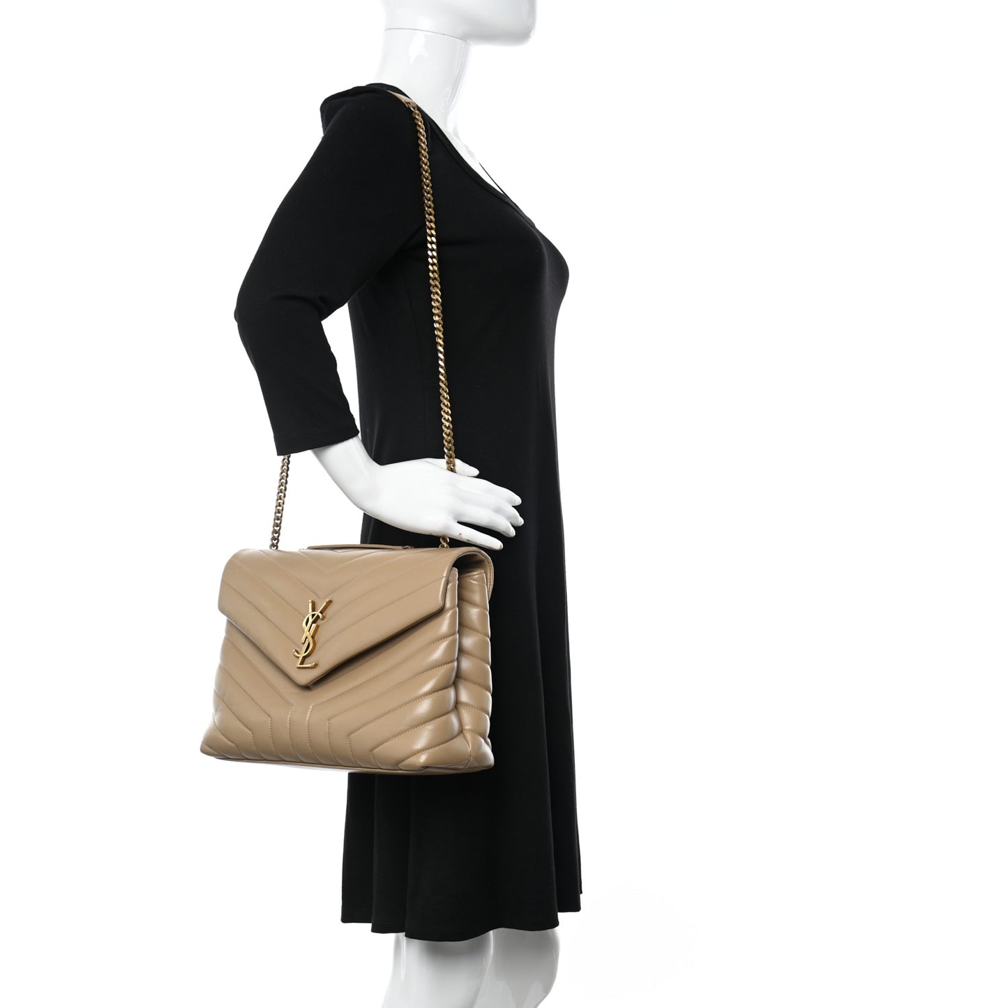 Calfskin Y Quilted Monogram Medium Loulou Chain Satchel Dark Beige